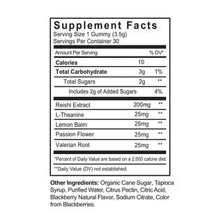 Relax Mushroom Extract Gummies - Blackberry Flavor - NAYSA Nutra - Supplement Facts