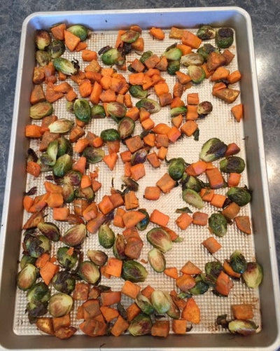 Roasted Brussel Sprouts & Sweet Potatoes