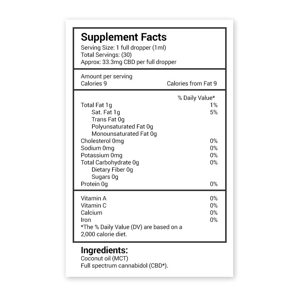 CBD Tincture Drops - Just CBD - 1,000mg - Full Spectrum - 1 fl oz - supplement facts
