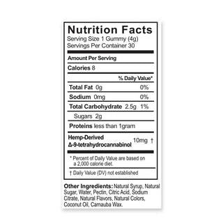 Delta-9 Vegan Gummies - 10mg / 30 count - Cherry by NAYSA - Nutrition Facts