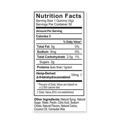 Delta-9 Vegan Gummies - 10mg / 30 count - Cherry by NAYSA - Nutrition Facts